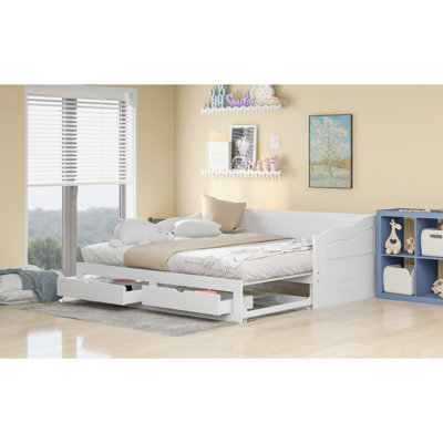 Wooden Daybed With Trundle Bed And Two Storage Drawers , Extendable Bed Daybed,Sofa Bed With Two Drawers, Espresso(OLD SKU:LP000519AAP)