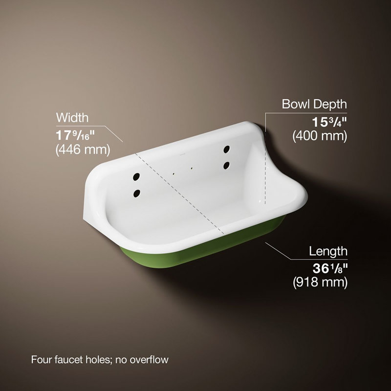 Brockway 36 In. Wall-Mount Utility Sink, White/Green