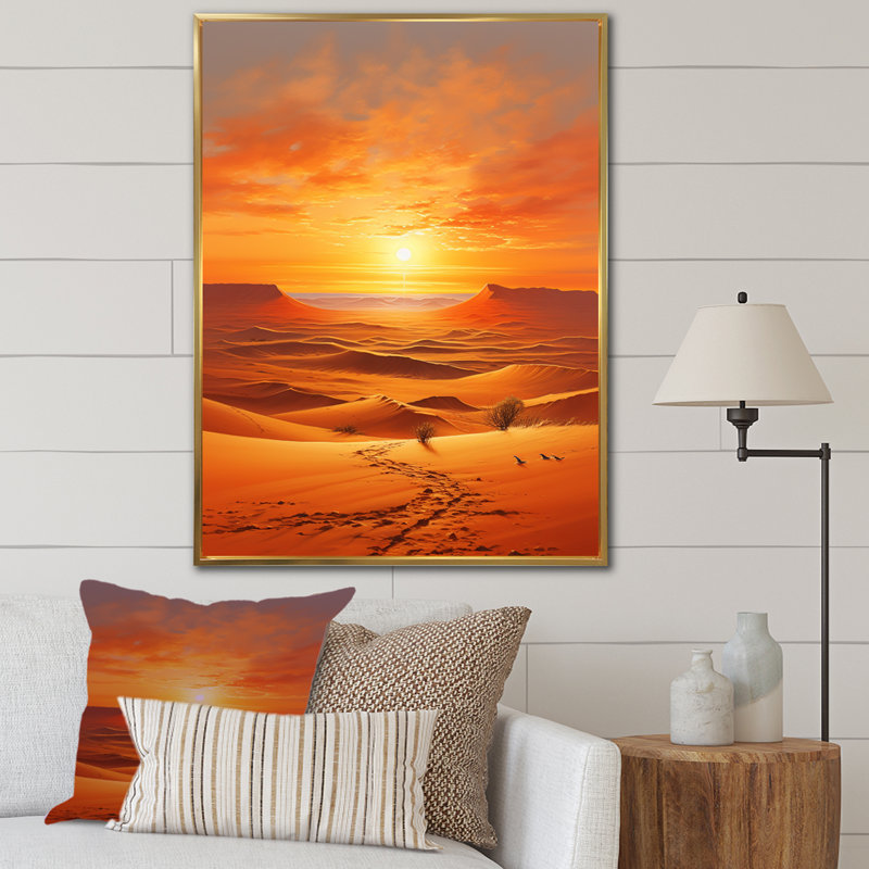 Ambiance africaine Sahara - Décoration murale arbre africain, Cadre flottant doré, H 32 po x l 24 po