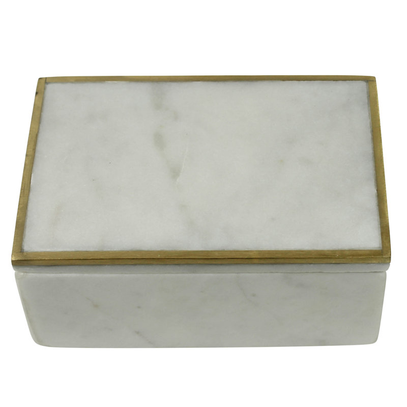 Loren White Marble and Brass Storage Box