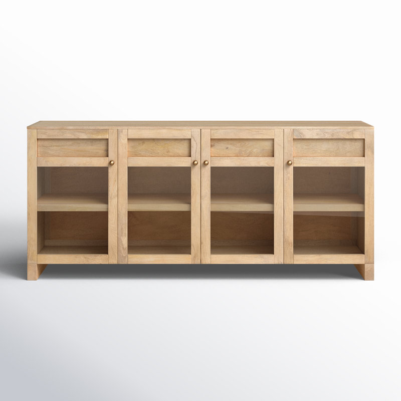 Stonewall Light Brown Wood Sideboard with Glass Doors