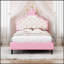 Joli lit de princesse en cuir de polyuréthane avec tête de lit capitonnée, parfait pour les chambres élégantes et confortables-1783884076