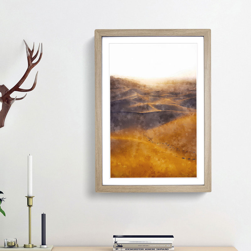 Trail on the Desert - Picture Frame Painting Print, 45cm H x 33cm W x 2cm D, Oak Framed