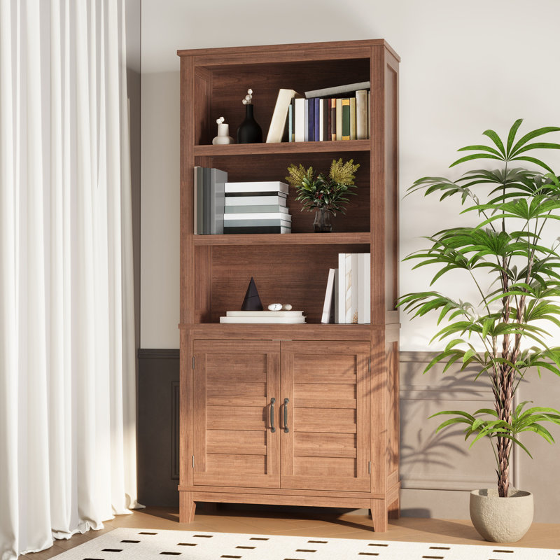 Bibliothèque de campagne 71 "avec portes, bibliothèque rustique en bois à 5 niveaux avec armoire et tablette réglable