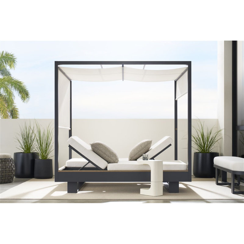 Michael Weiss 21.5" W Hanley Wicker Outdoor Ottoman, SB-Cove Pebble Sunbrella®
