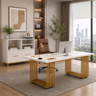 2-Piece Home Office Set, 71" Executive Desk + Storage File Cabinet