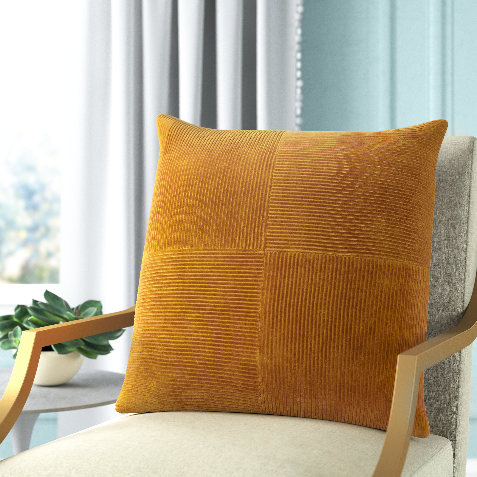 Selma Cotton Throw Pillow, 20" x 20", Mustard