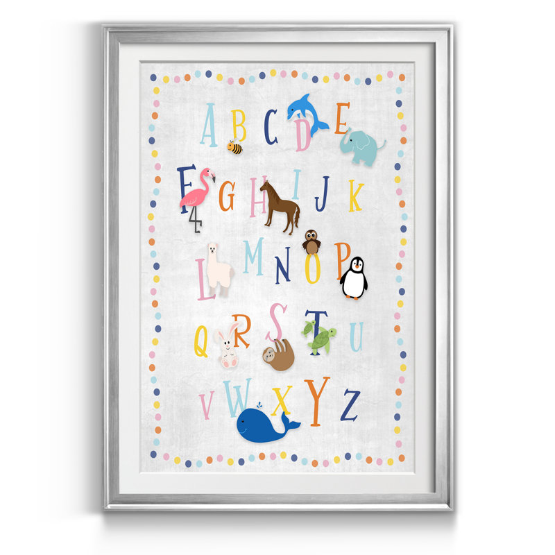 Animal Alphabet - Reproduction d'art graphique sur papier encadré, H 22,5 po x l 30,5 po x P 1,5 po, Argent