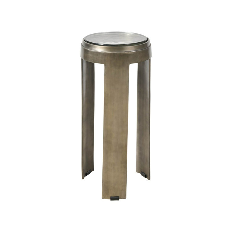 Nuvola Compact Slender Cast Glass Top Antique Zinc Drink Table