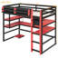 Lit mezzanine simple en bois avec bureau, support de rangement latéral, tablettes multiples et lumière RVB, rouge-130120247