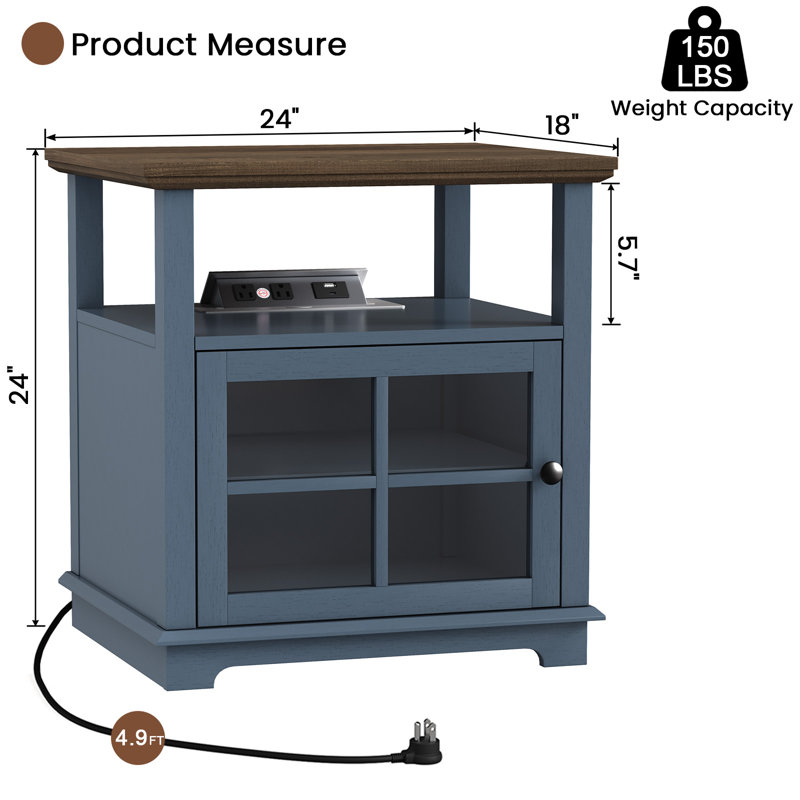 Katishia 24" Tall Wood Nightstand with Storage and Built-in Outlets for Bedroom,End Side Table for Living Room,Office