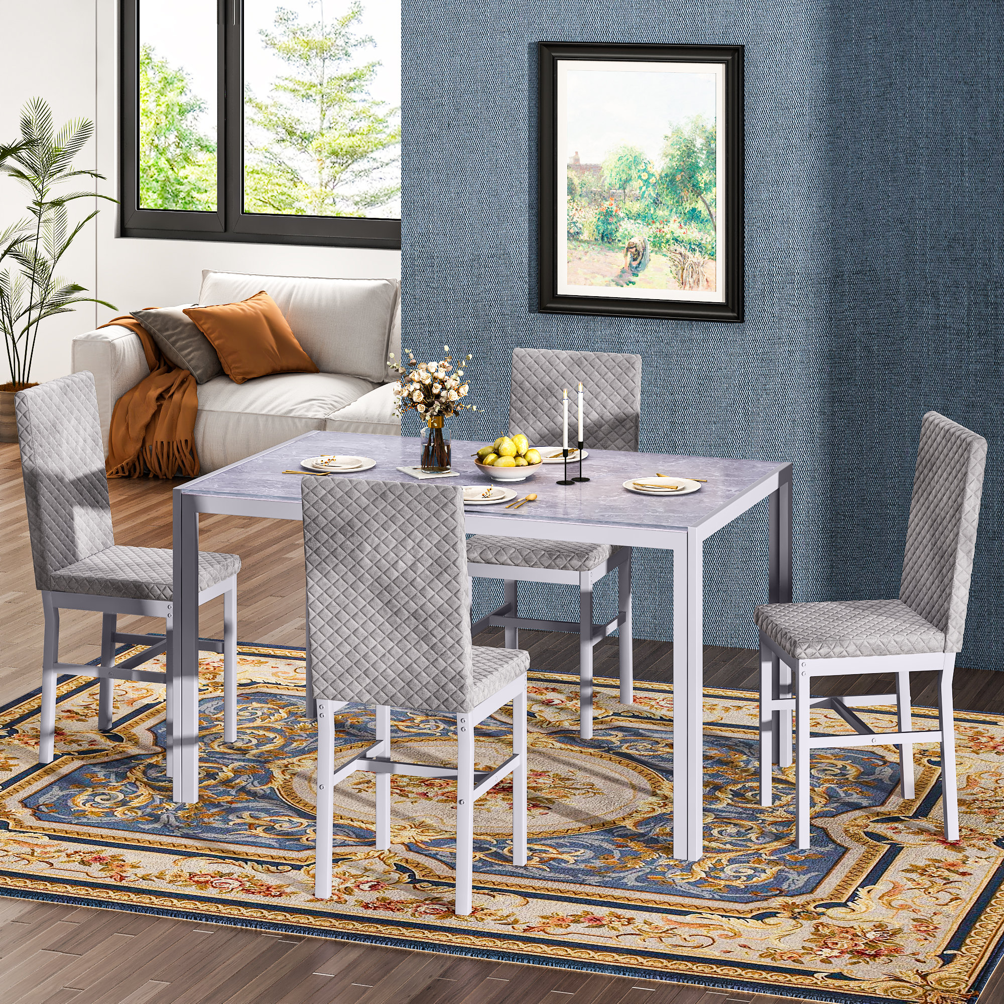 Ebern Designs Tempered Glass Dining Table Set For 4, Modern Style ...