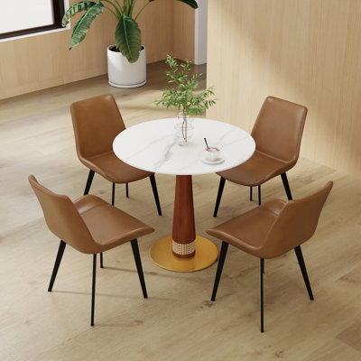 Ensemble de 5 petites tables de conférence rondes en pierre frittée 5 pièces avec 11 chaises en cuir PU