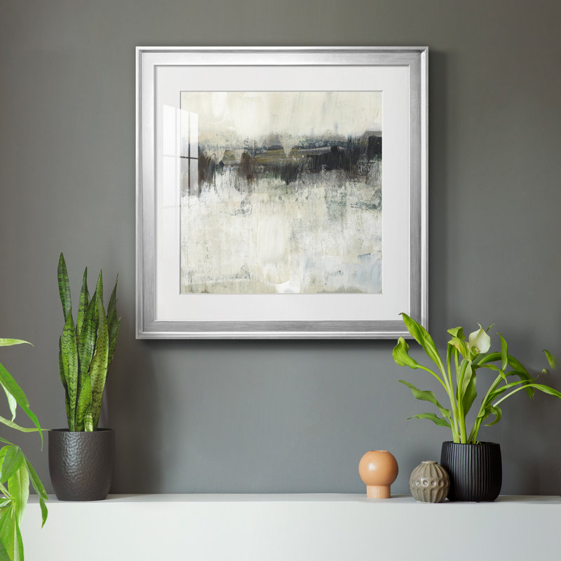 «Neutral Horizon Line I», reproduction encadrée de qualité supérieure - prête à être accrochée, Papier avec cadre argenté