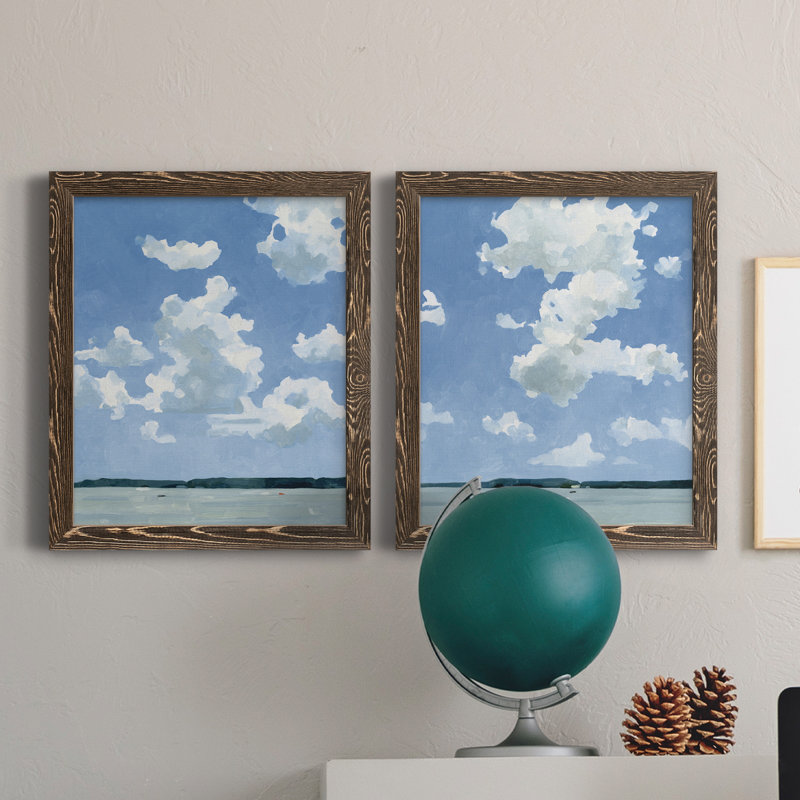 «Juillet Lakeside I», ensemble de 2 peintures sur toile encadrées, Toile avec cadre en noyer, H 20 po x l 34 po x P 1,5 po