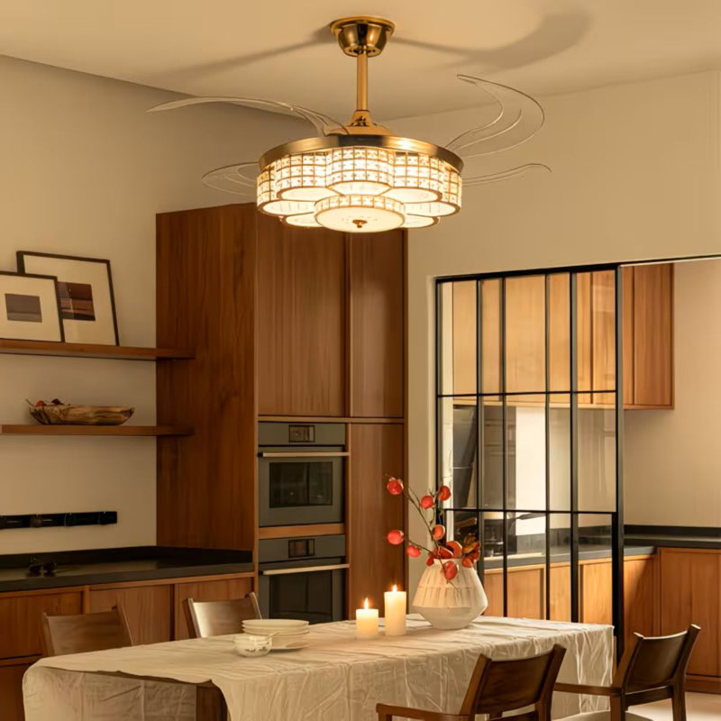 48 Ventilateur de plafond avec pales rétractables avec ventilateur et lumière avec télécommande Moteur silencieux réversible 6 vitesses 3 pour patio salon chambre bureau intérieur