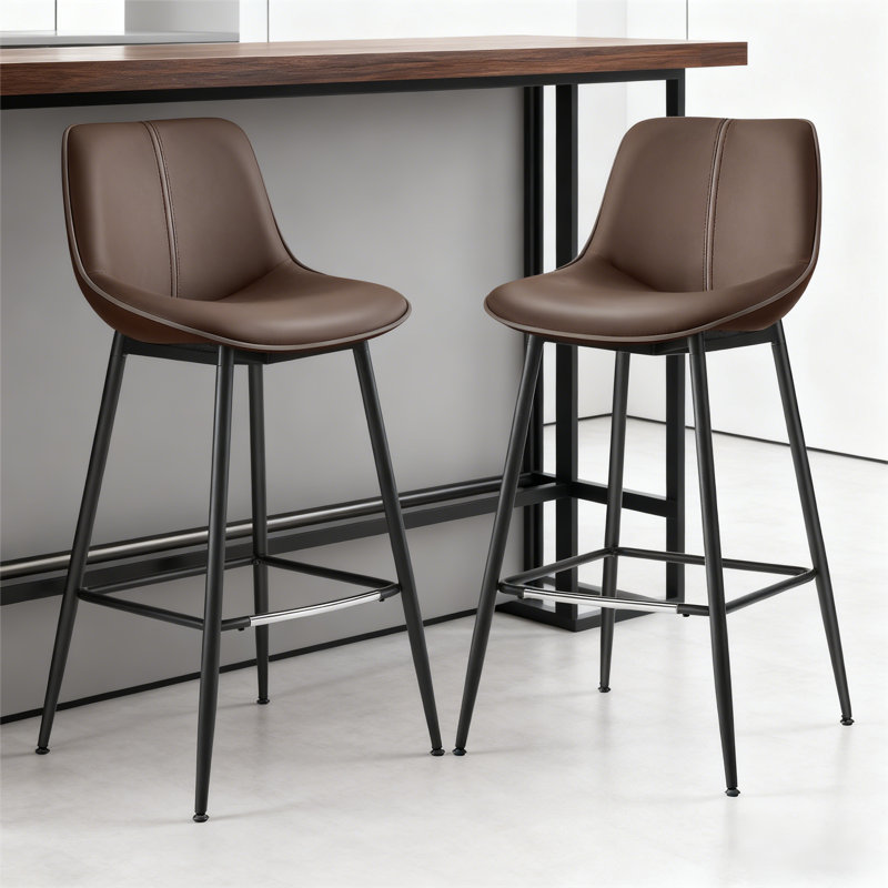 Tabourets de bar / de comptoir Mid-Century l 17,7 po x P 15,7 po Borna avec structure et repose-pieds en acier, Brun