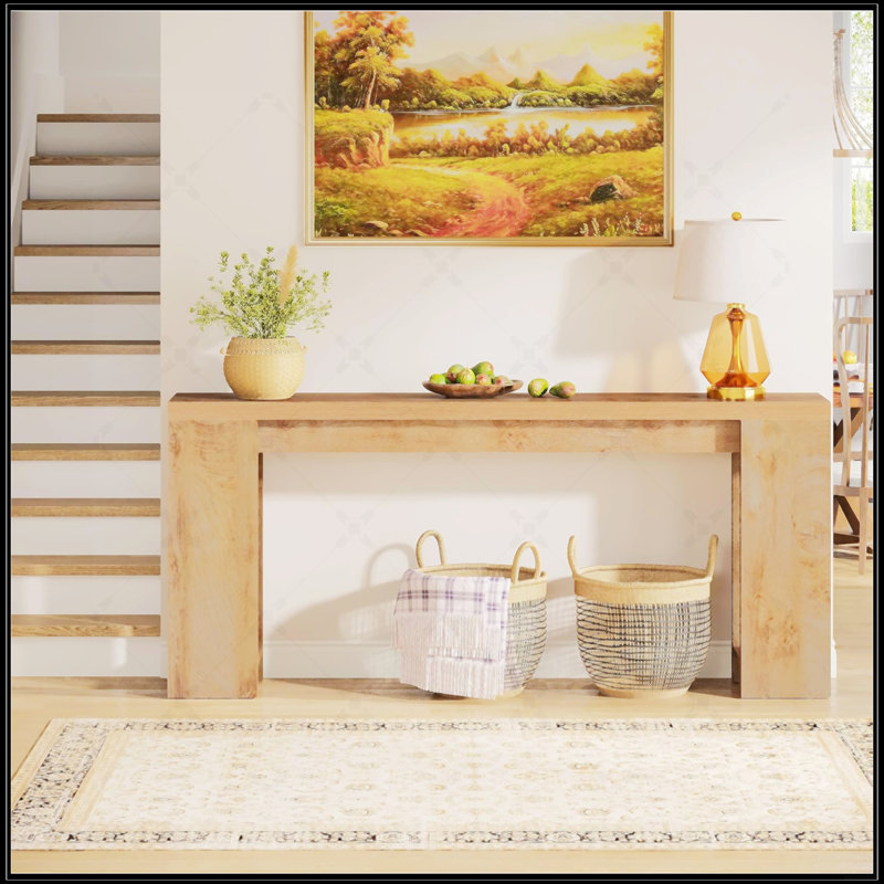 Console de style campagnard extra long de 70,9 pouces, table d'entrée étroite en bois avec finition chêne clair brun pour les intérieurs modernes