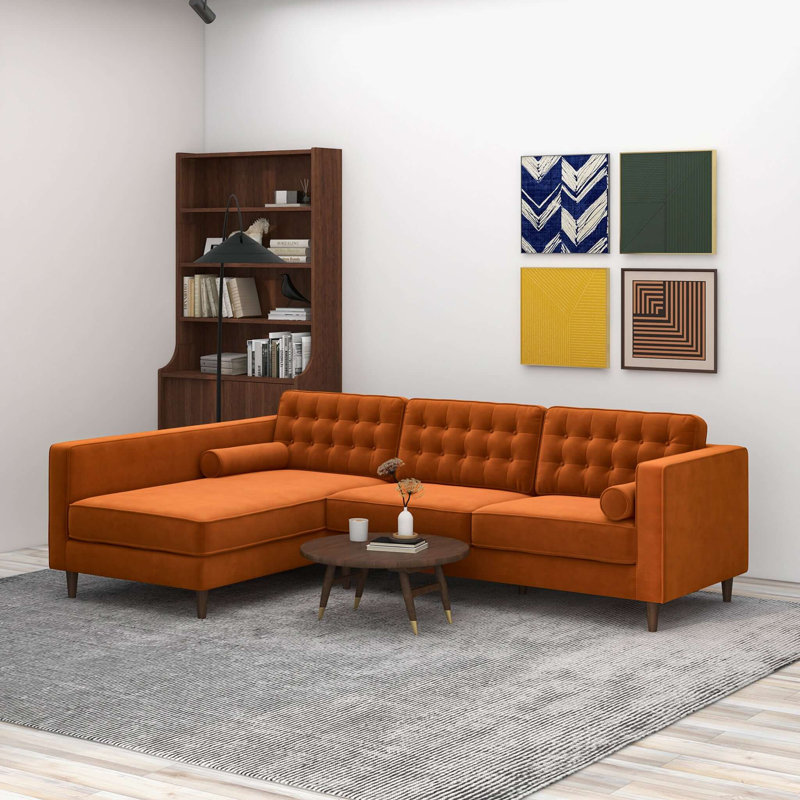 Canapé modulaire en velours orange brûlé