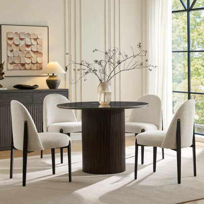 Alpena 5-Piece Round Faux Marble Dining Set With Fluated Base