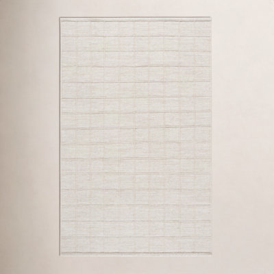 Beige Hand-Woven Geometric Wool Rug