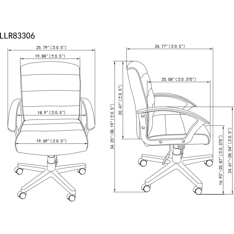 ErgoFlex 25.6" Black Fabric Swivel Task Chair with Slope Arms