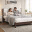 Structure de lit plateforme en bois massif avec tête de lit tapissier - parfaite pour les chambres à coucher modernes et scandinaves