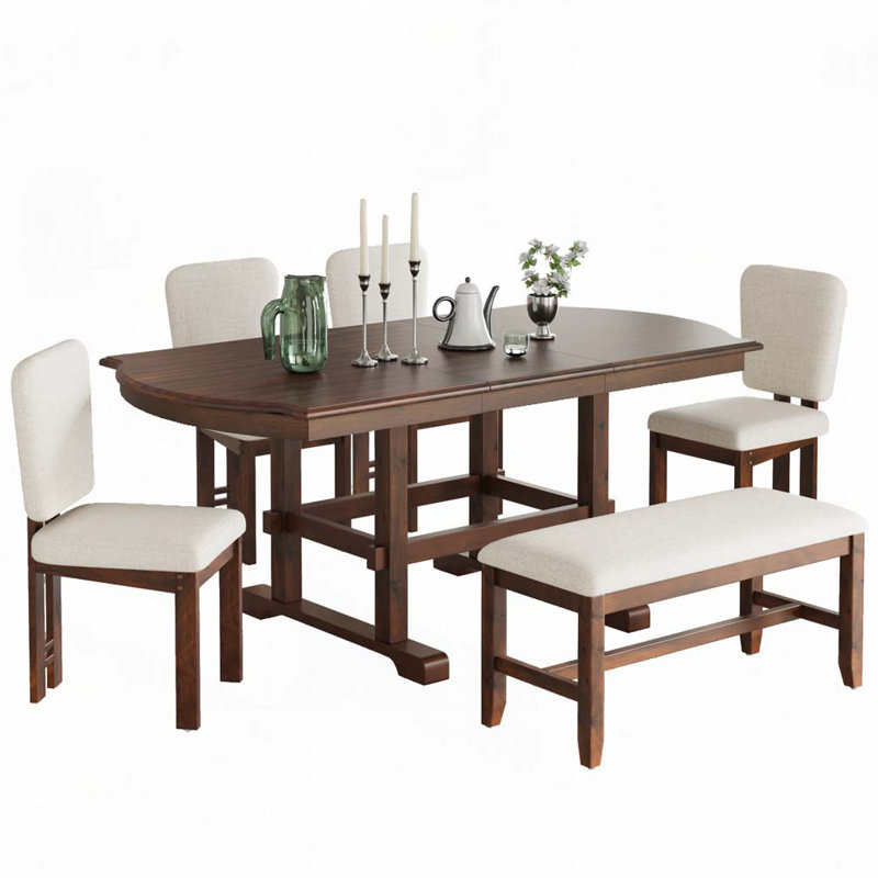 Ensemble de table de salle à manger 6 pièces 6 pièces 78 pouces avec table extensible