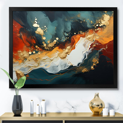 Tempête de marbre bleu et doré III - reproduction d'art sur toile encadrée