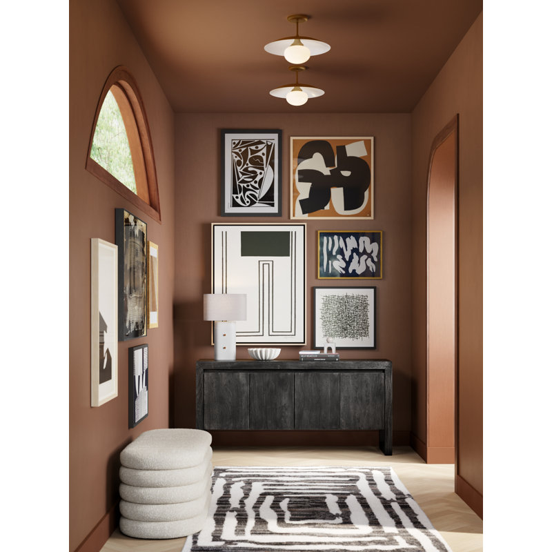 Kass Abstract Hand-Knotted Wool Area Rug in Ivory/Charcoal, Rectangle 5' x 8'