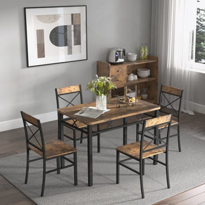 Dining Table Set For 4, Wood Kitchen Table With  Chairs Dinning Table Set For Kitchen & Dining Room, Compact Dining Set For Small Spaces, Rustic Brown