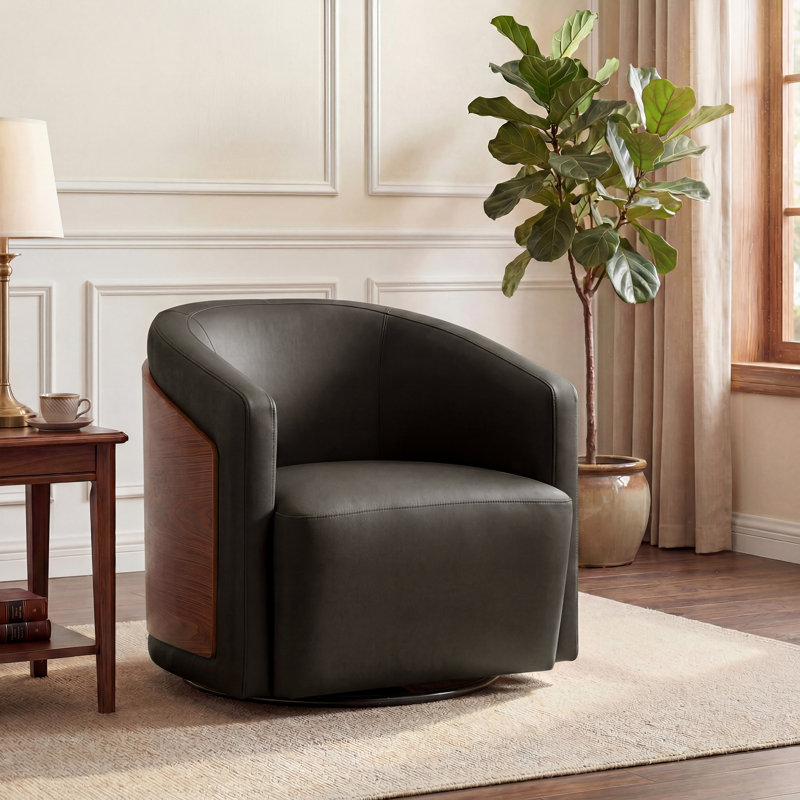 Fauteuil demi-tonneau pivotant en similicuir Delwood, Noir