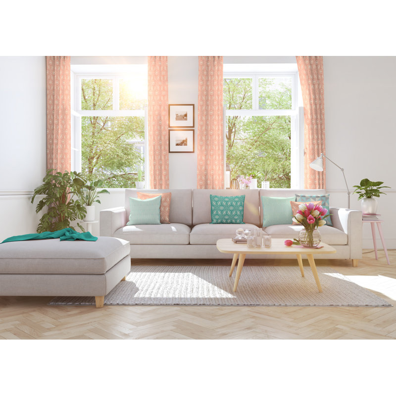 Dellview Retro Floret Eyelet Opaque Curtains, Peach Puff/Floral White, 145 W x 225 D cm