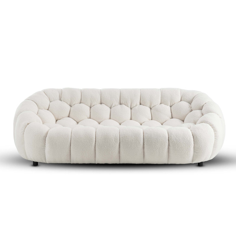 Low-Profile Boucle Brosen Sofa, White, 3