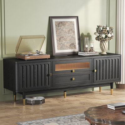 Maggie For 72 Inch Tvs, 63'' Entertainment Center With Storage And Drawer, Led Lighting Charging Station And Arched Design, Mid Century Modern Maggies For Living Room