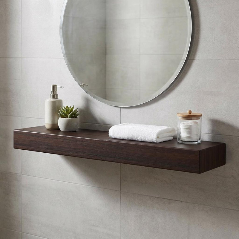 24" Espresso Solid Wood Wall Mounted Floating Shelf