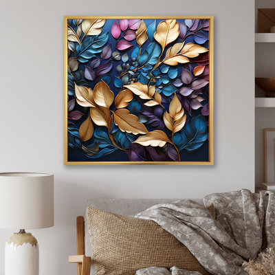 «Gold and Blue Leaves Charm in Winter II», reproduction sur toile