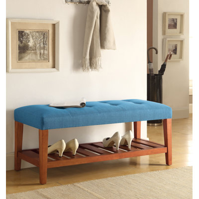 Warwickshire 40" Modern Tufted Storage Bench with Slatted Shelf - Soft Polyester Upholstery & Solid Oak Tapered Legs