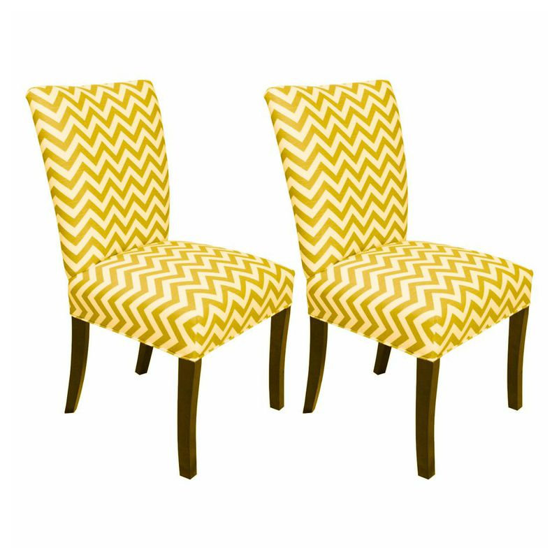 21'' H Fabric Upholstered Dining Chair, Zig Zag Corn Yellow / Slub