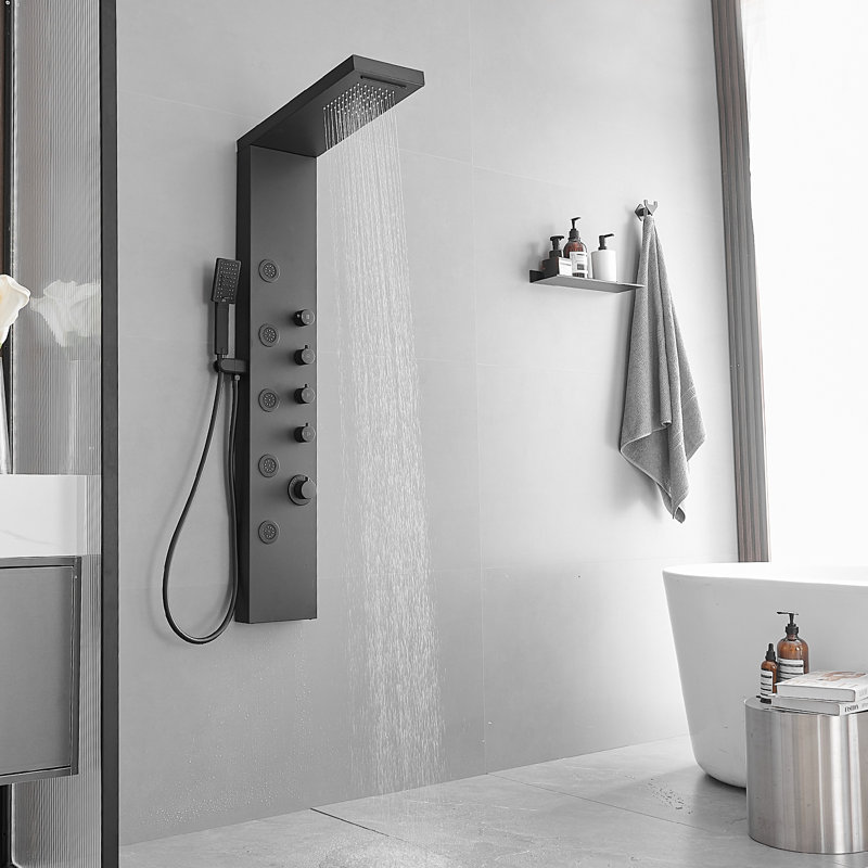 Matte Black 47'' Shower Panel with Rainfall and Waterfall Head