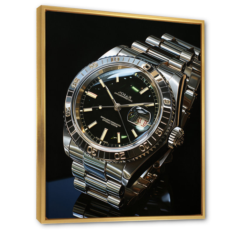 «Luxury Watch The Silver Second - Watches», reproduction d'art murale, H 32 po x l 24 po x P 1 po, Cadre flottant doré