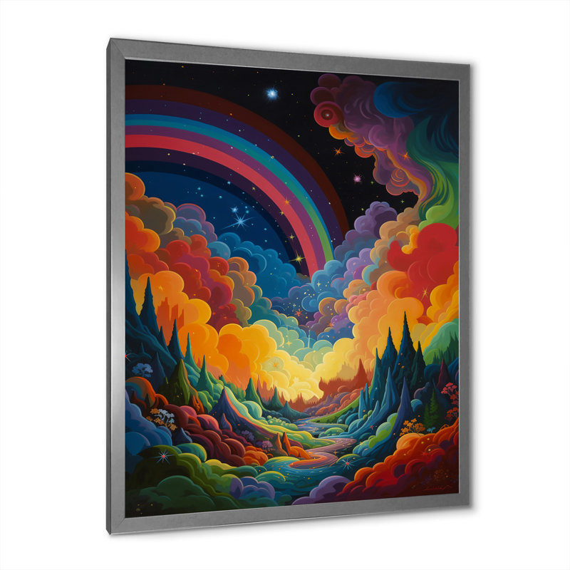 «Rainbow Mountain Landscape At Sunset», reproduction sur toile, H 40 po x l 30 po, Silver Picture Framed