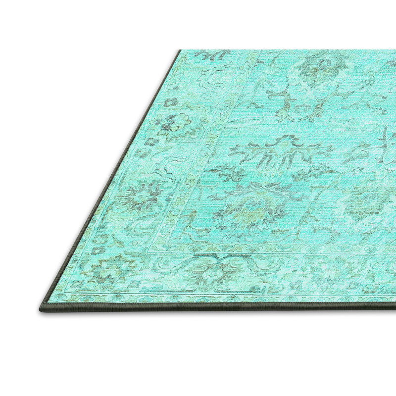 Tapis abstrait bleu fait à la machine, Rectangle 2 pi x 3 pi