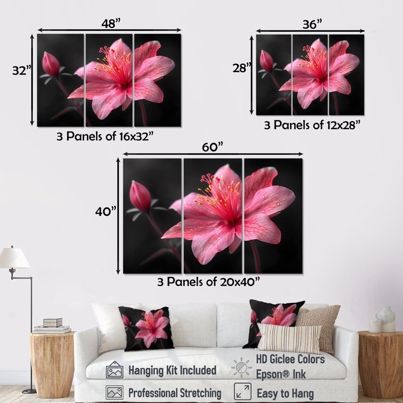 Pink Grey Elegant Simplicity Fuchsia - Fuschia Wall Art Set, Canevas, H 32 po x l 48 po x P 1 po