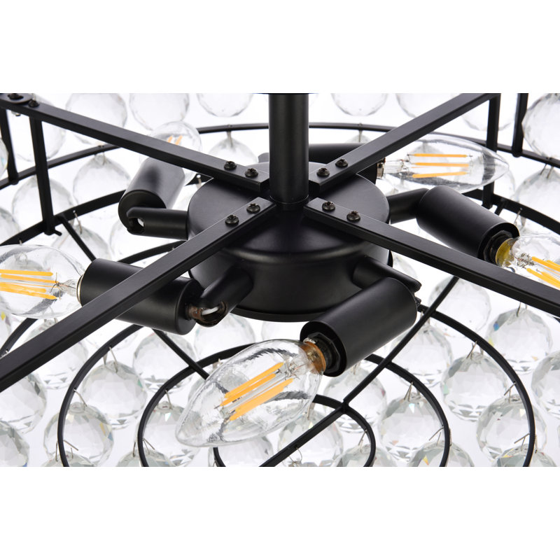 Plafonnier encastré en cristal 5 lumières à intensité variable Kieron , Noir, H 12 po x l 20 po x P 20 po