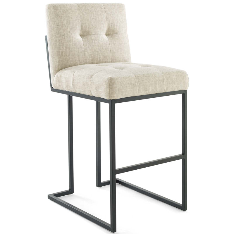 Privy Black Stainless Steel Upholstered Counter Stool, Beige Polyester Blend, Bar Stool (27.5" Seat Height)