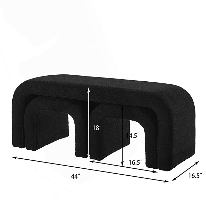 Ensemble de 3 bancs en U modernes, banc de chambre et repose-pieds, Noir