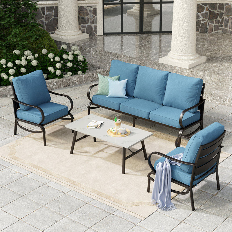 Tapasi 5 - Person Patio Conversation Set with Cushions, Denim Blue, No