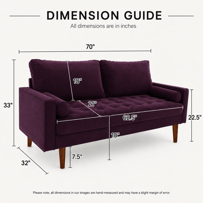 Sellner 70" Velvet Square Arm Tufted Seat Sofa, Eggplant Velvet