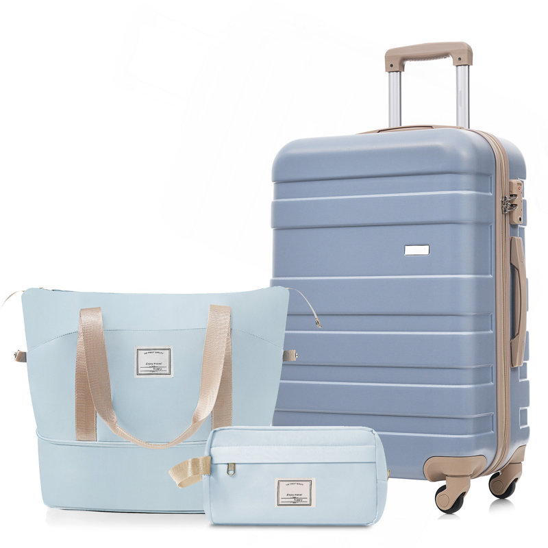 Ensemble de 3 valises - Valise à carreaux 24 po avec sac de toilette à sec TSA